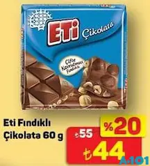 ETİ FINDIKLI ÇİKOLATA 60 G